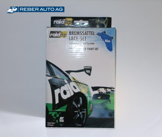 Verpackung des Mazda MX-5 Bremssattel Lacksets Blau von raid hp – Komplettset für alle 4 Bremszangen