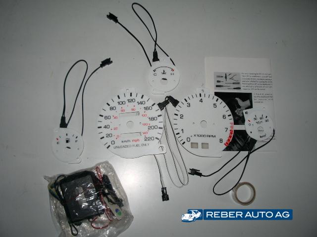 Mazda MX-5 NA Tachoscheiben beleuchtet – Set mit beleuchteten Zifferscheiben für alle Instrumente inkl. Einbauanleitung (1990–1997).