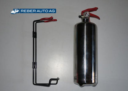 Mazda MX-5 Feuerlöscher ABC 1 kg in Chrom von FSS UK – CE-zertifiziert, mit Halterung und Druckanzeige.

