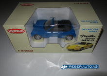 Mazda MX-5 NA Modellauto 1:18 von Kyosho in Blau – Originalverpackung (OVP), unbespielt.

