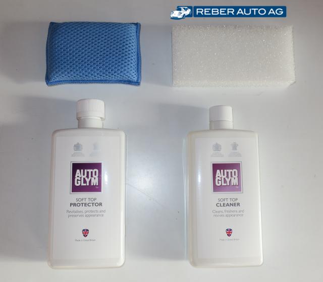 Mazda MX-5 Pflegeset Stoffverdeck AutoGlym – Verpackungsinhalt Reiniger und Imprägnierspray
